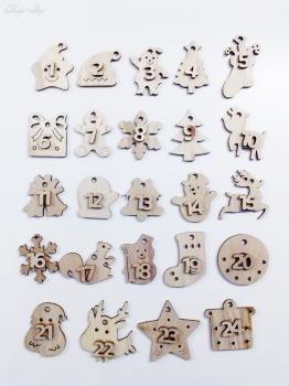 24 Adventskalender Holzfiguren mit Zahl